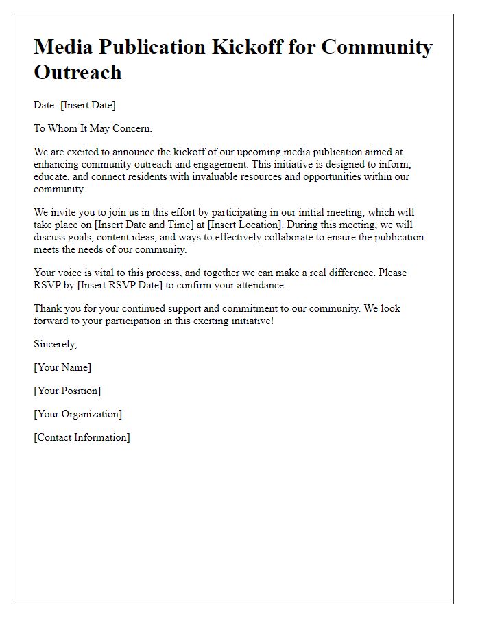 Letter template of media publication kickoff for community outreach