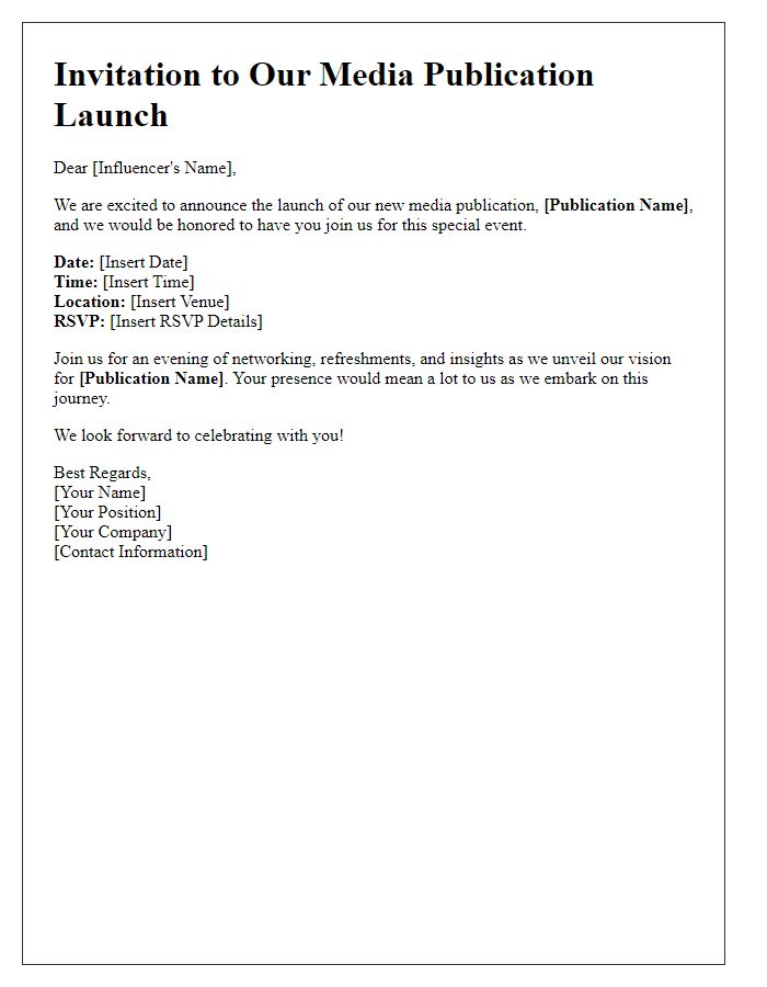 Letter template of media publication launch for influencers