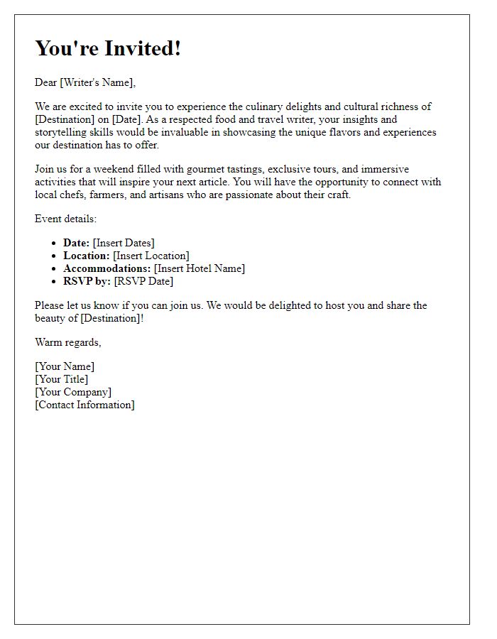 Letter template of media travel editorial invitation for food and travel writers.