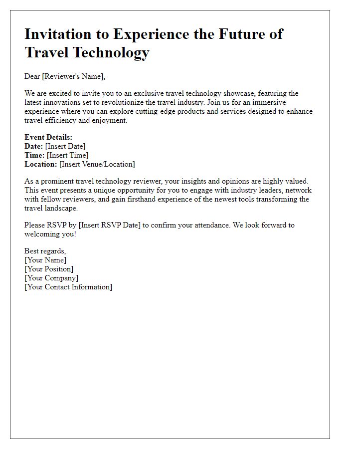 Letter template of media travel editorial invitation for travel technology reviewers.