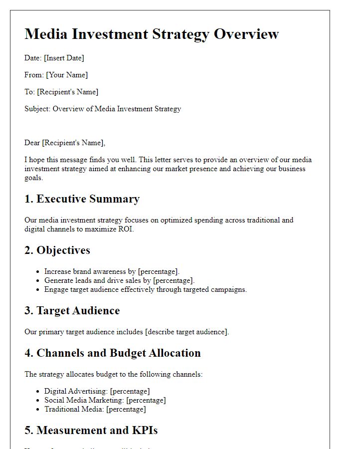 Letter template of media investment strategy overview