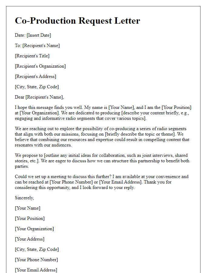 Letter template of co-production request for radio segments