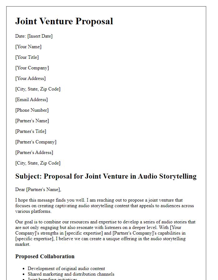 Letter template of joint venture proposal for audio storytelling