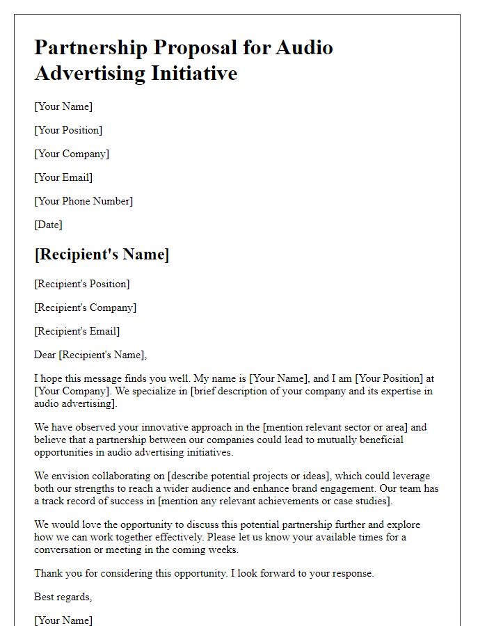 Letter template of partnership outreach for audio advertising initiatives