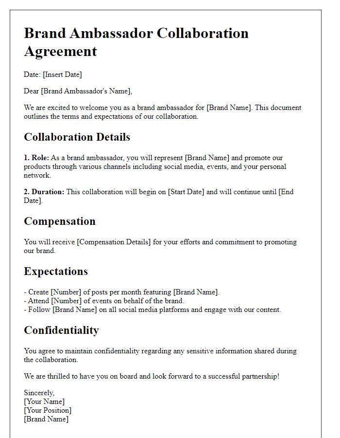 Letter template of Brand Ambassador Collaboration Document