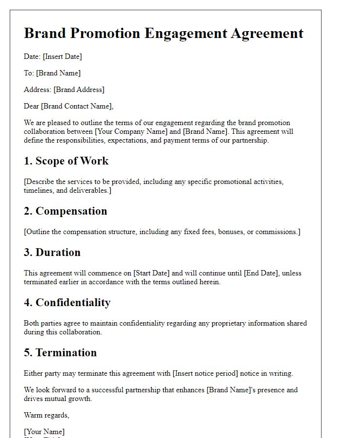 Letter template of Brand Promotion Engagement Agreement