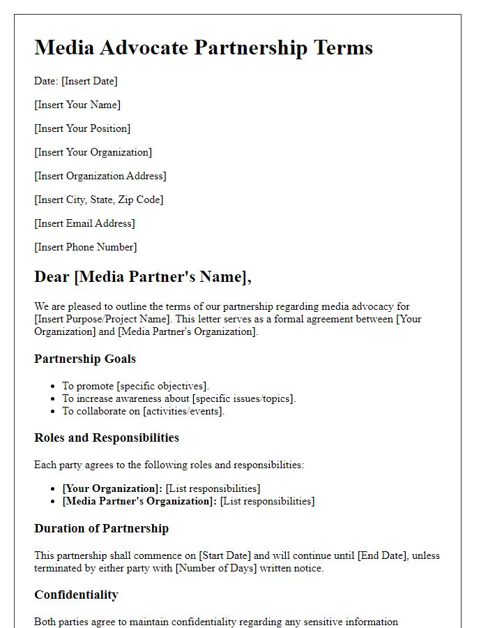 Letter template of Media Advocate Partnership Terms