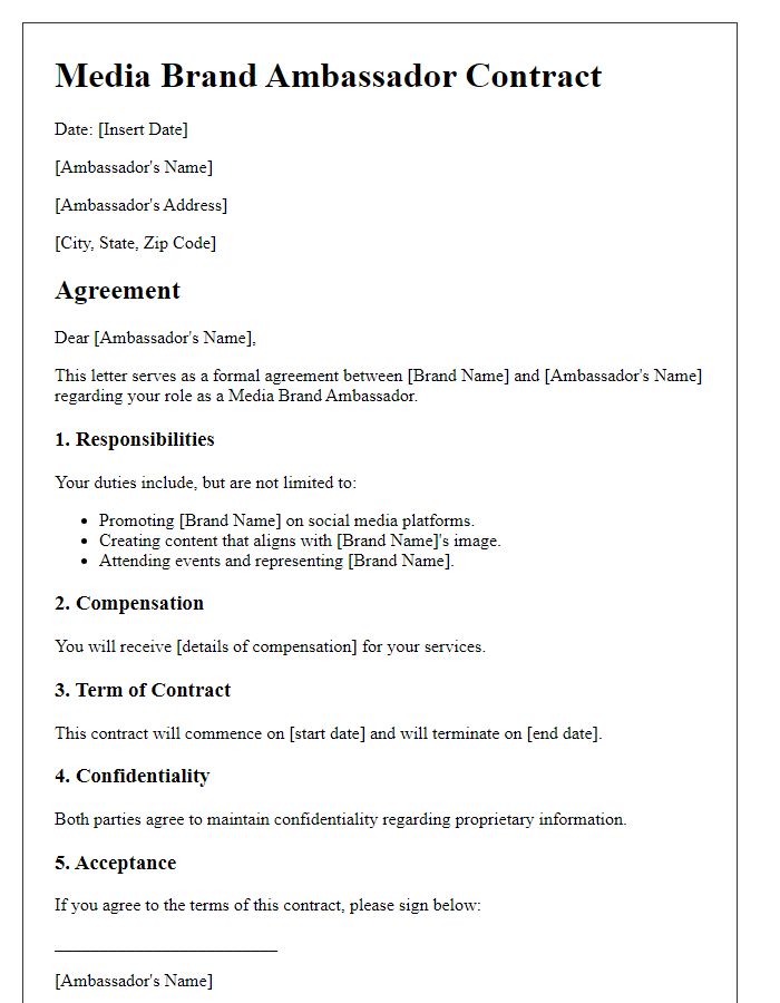 Letter template of Media Brand Ambassador Contract