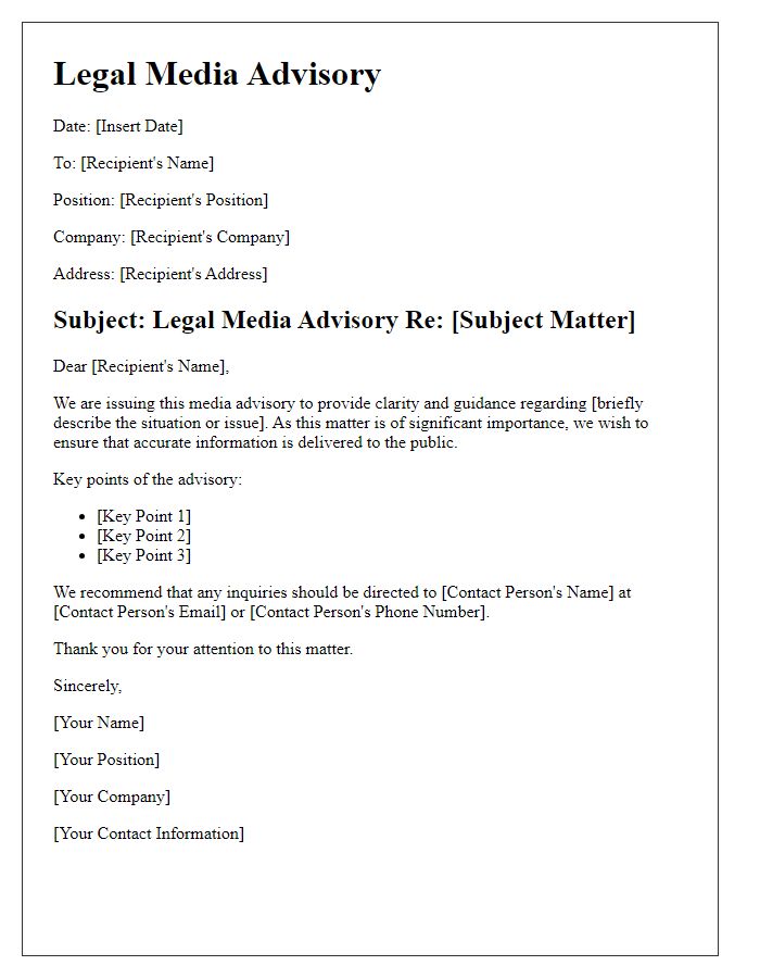 Letter template of Legal Media Advisory