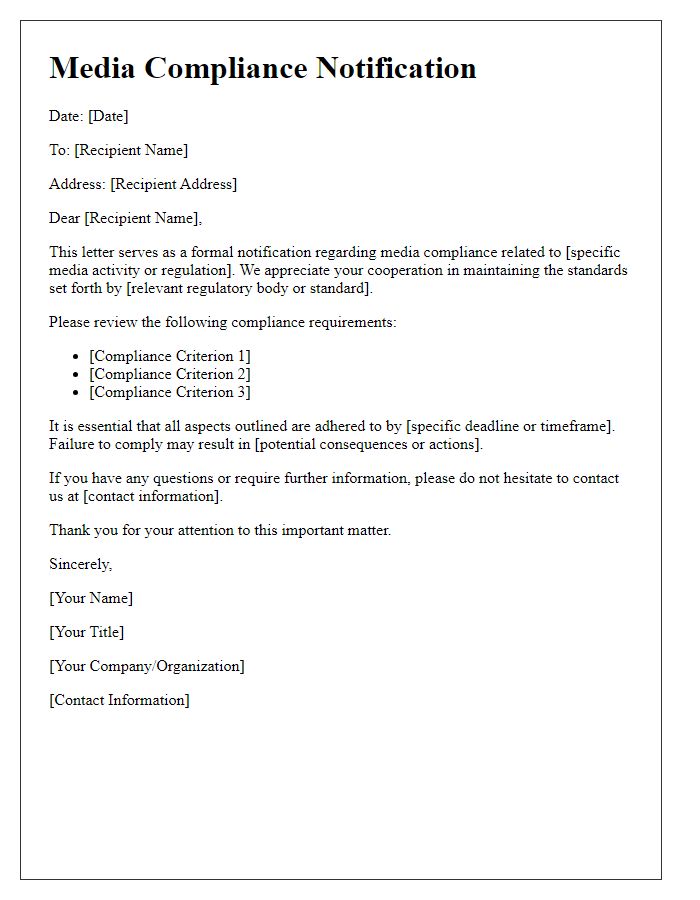 Letter template of Media Compliance Notification