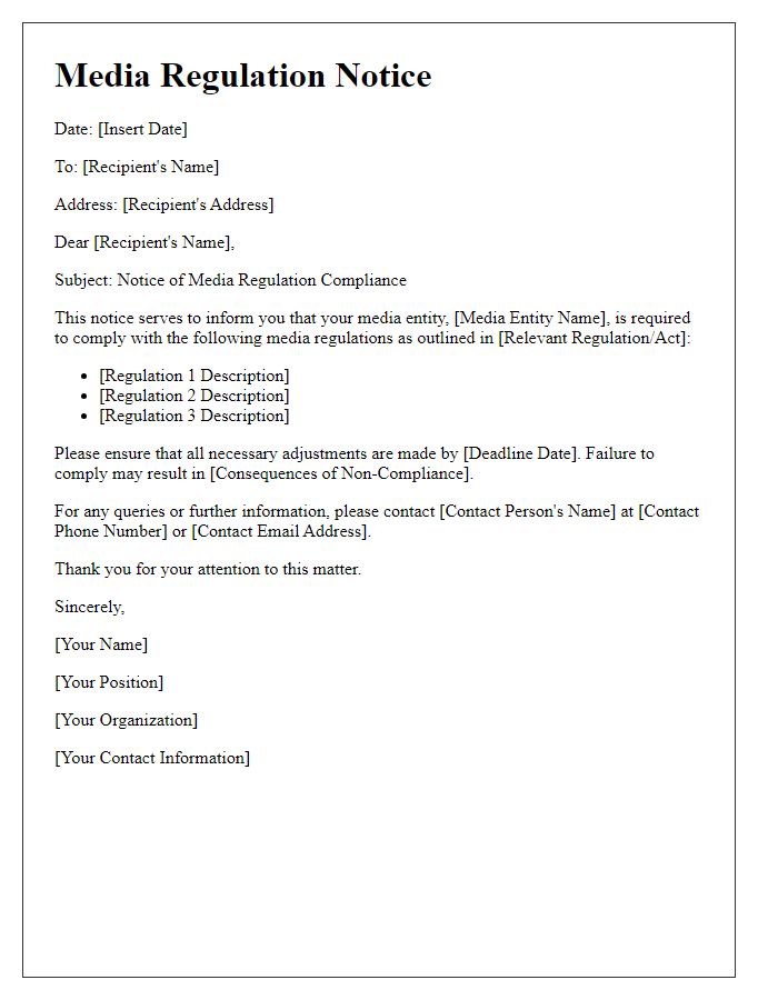 Letter template of Media Regulation Notice