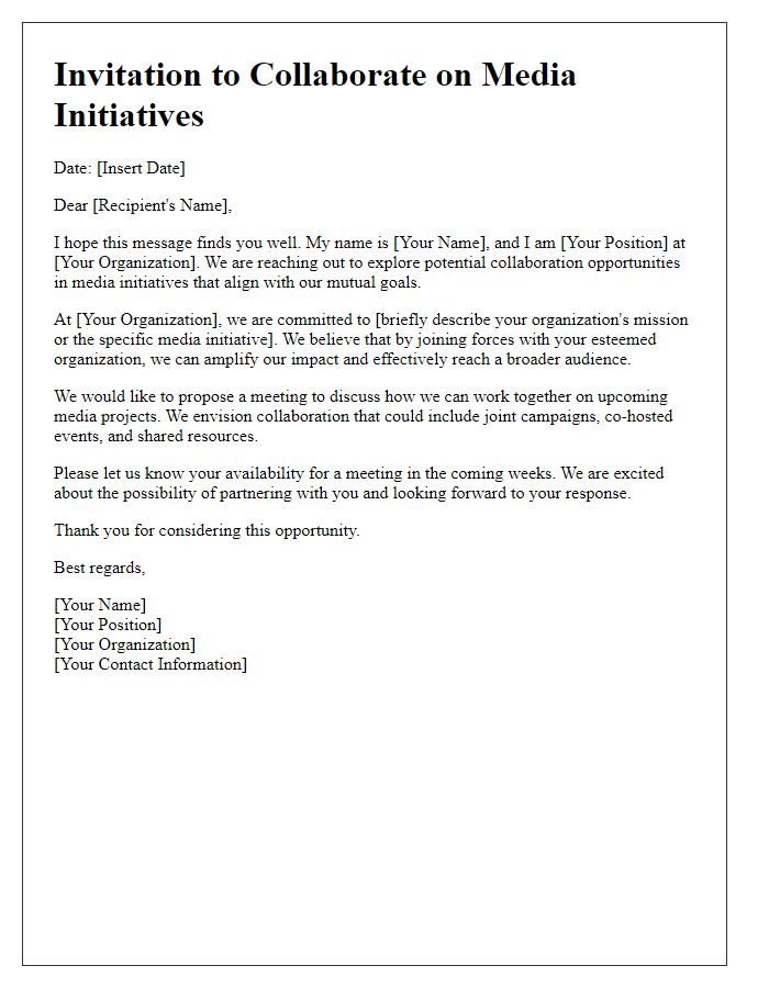 Letter template of collaboration invitation for media initiatives.