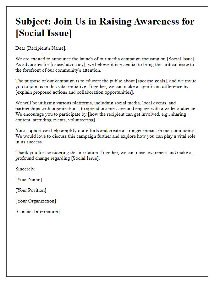 Letter template of a media campaign for social awareness.