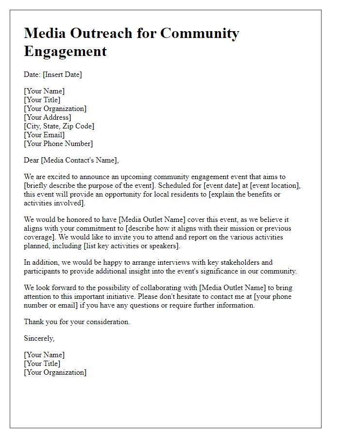 Letter template of a media outreach for community engagement.