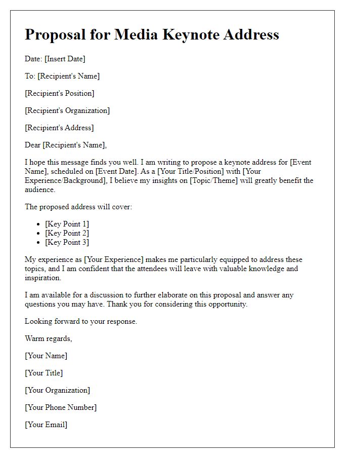 Letter template of media keynote address proposal