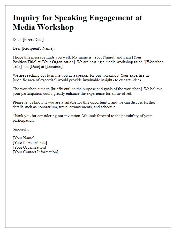 Letter template of media workshop speaking inquiry