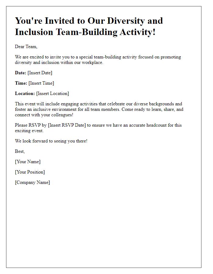 Letter template of media team-building activity invitation for diversity and inclusion