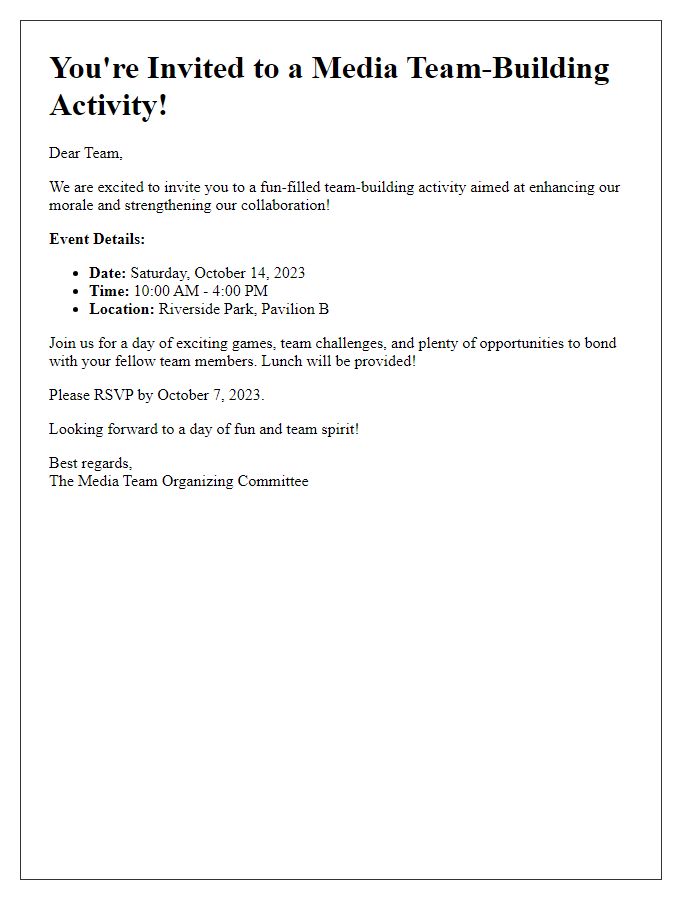 Letter template of media team-building activity invitation for enhancing morale