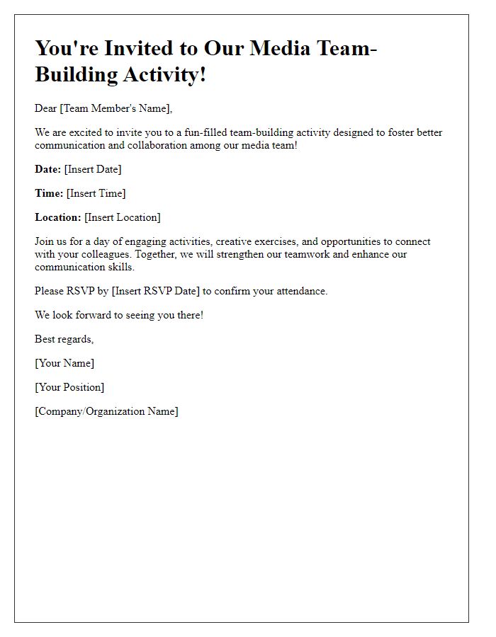 Letter template of media team-building activity invitation for fostering communication