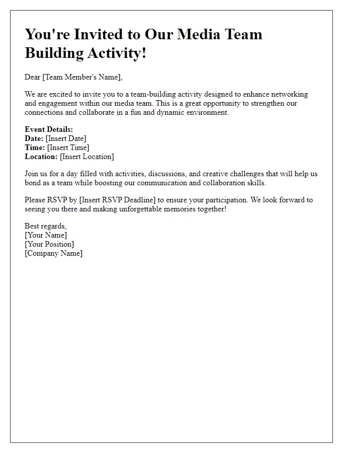 Letter template of media team-building activity invitation for networking and engagement