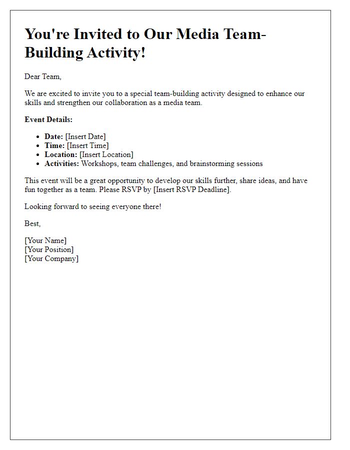 Letter template of media team-building activity invitation for skill development