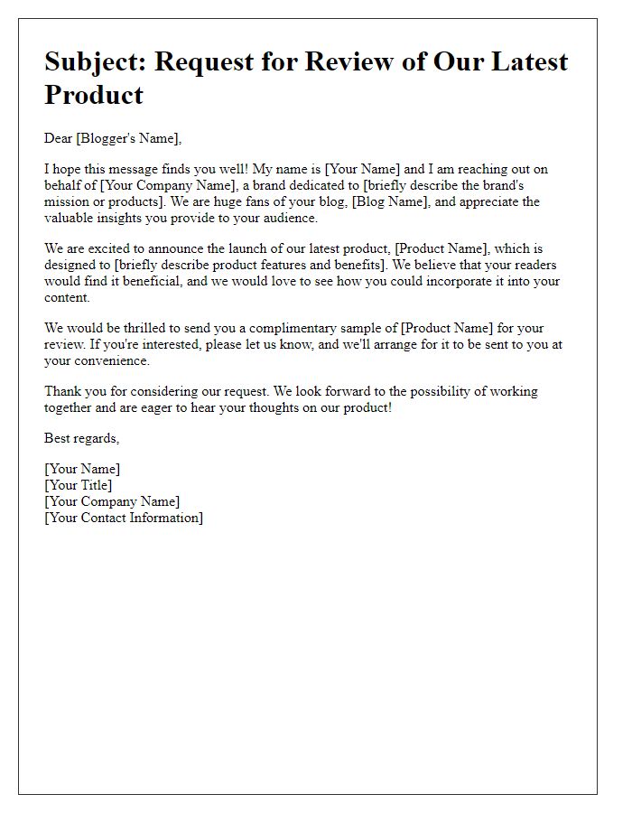 Letter template of media product review request for bloggers.