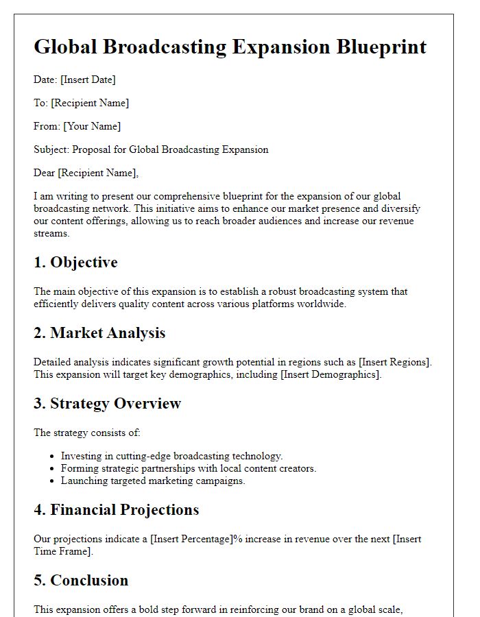 Letter template of global broadcasting expansion blueprint