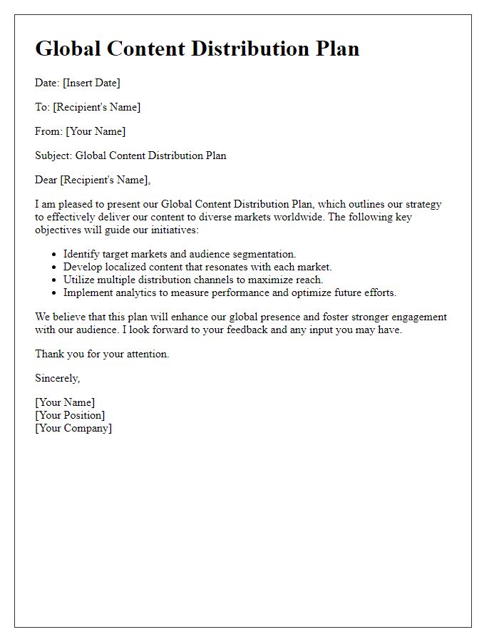 Letter template of global content distribution plan