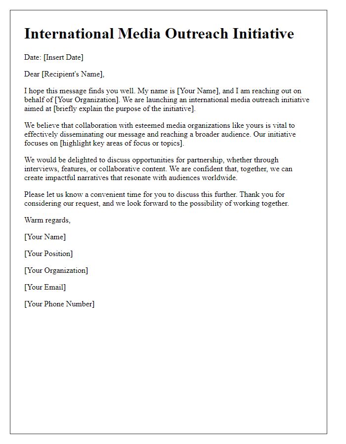 Letter template of international media outreach initiative