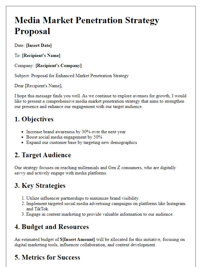 Letter template of media market penetration strategy