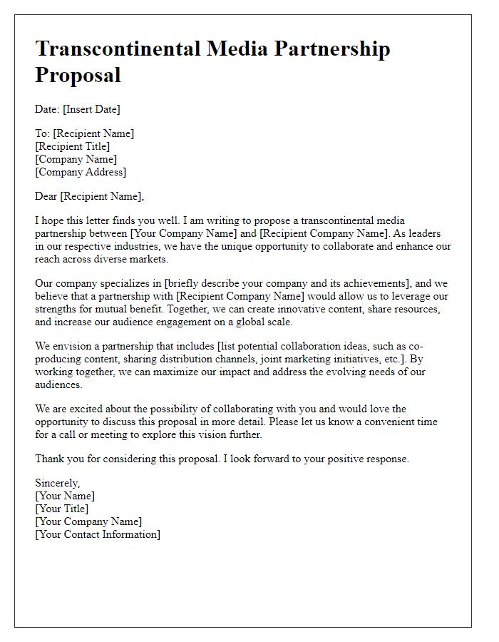 Letter template of transcontinental media partnership proposal