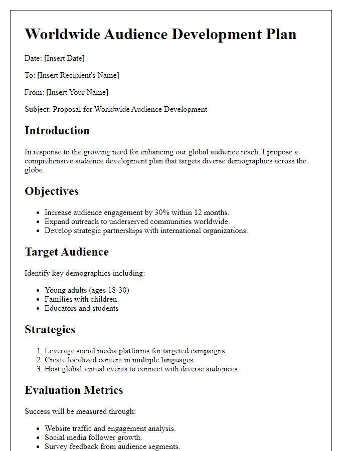 Letter template of worldwide audience development outline