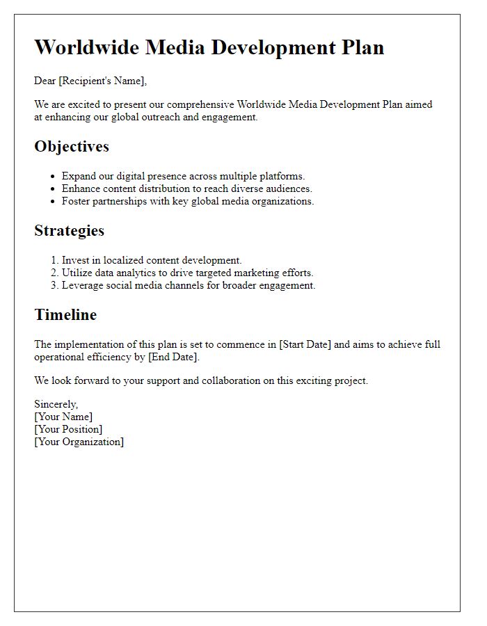 Letter template of worldwide media development plan