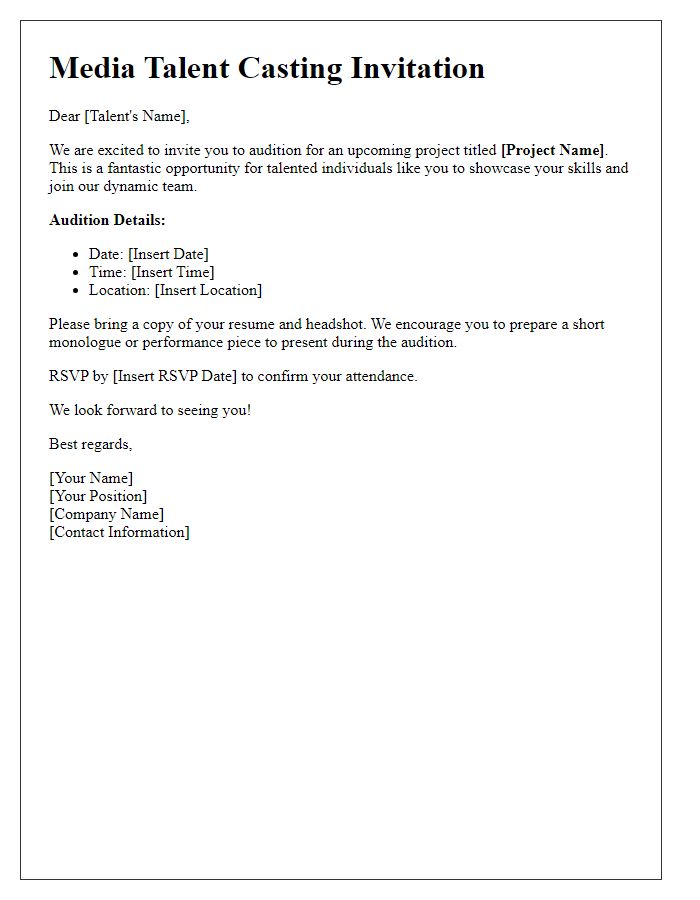 Letter template of media talent casting invitation