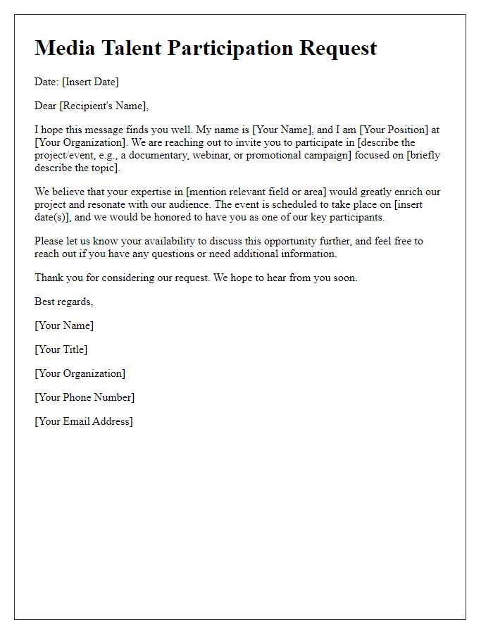 Letter template of media talent participation request