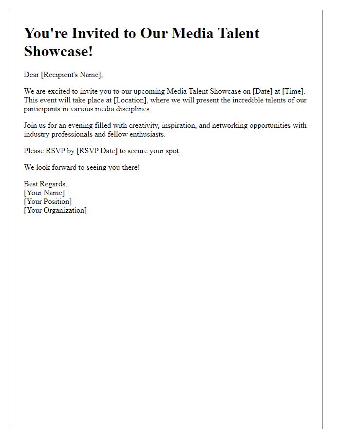 Letter template of media talent showcase invite