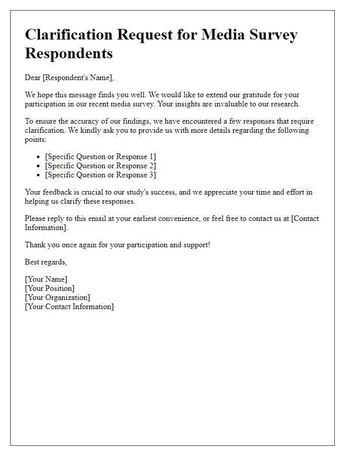 Letter template of media survey clarification request for respondents.