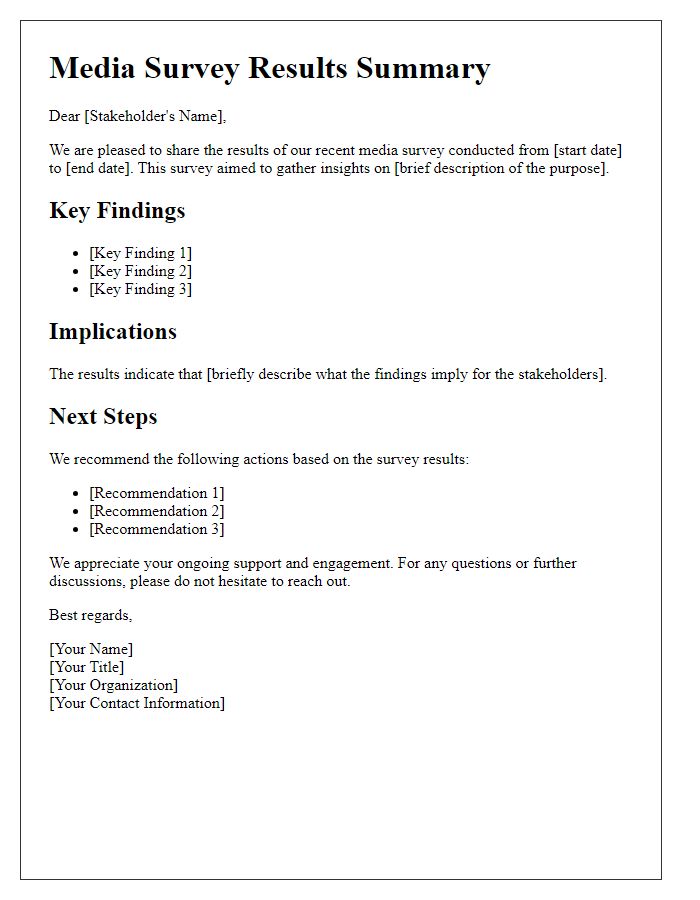 Letter template of media survey results sharing with stakeholders.