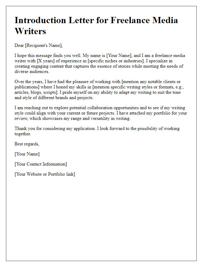 Letter template of introduction for freelance media writers