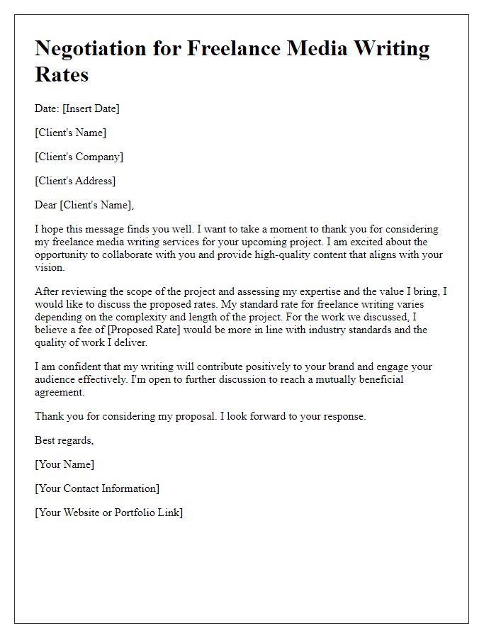 Letter template of negotiation for freelance media writing rates