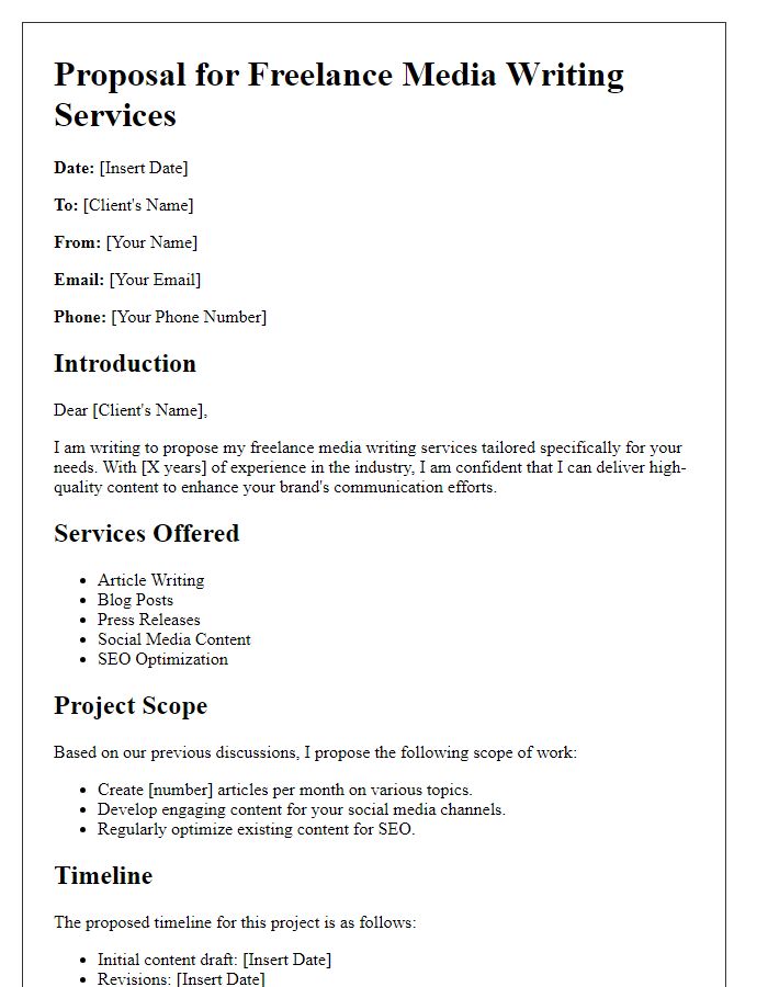 Letter template of proposal for freelance media writing services