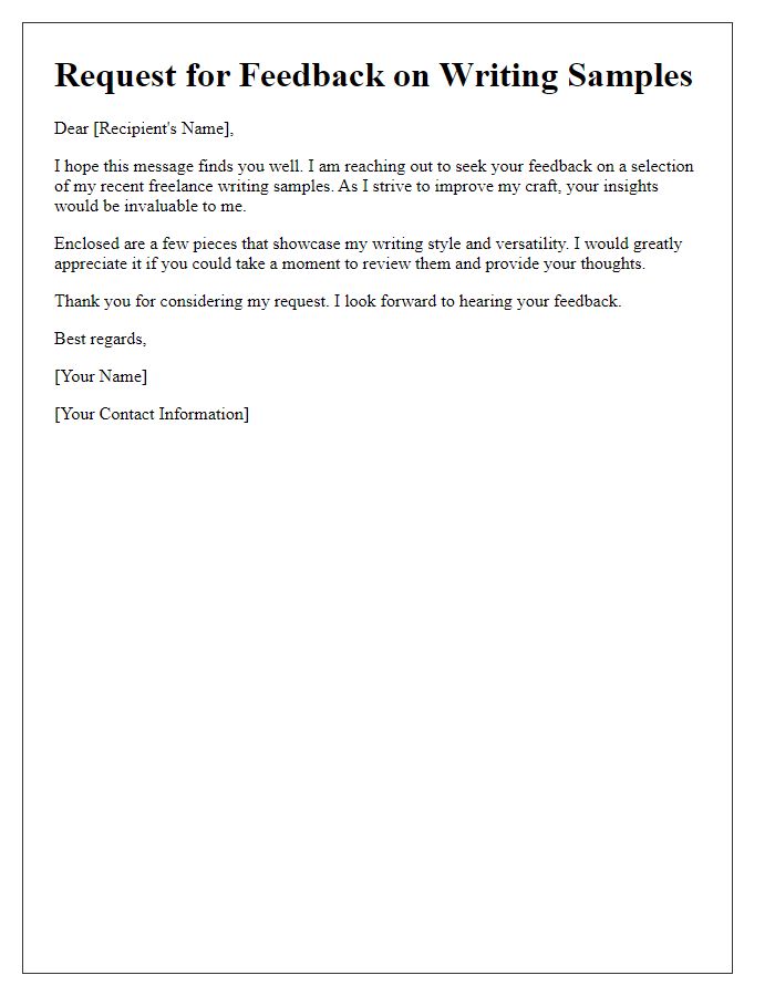 Letter template of request for feedback on media freelance writing samples