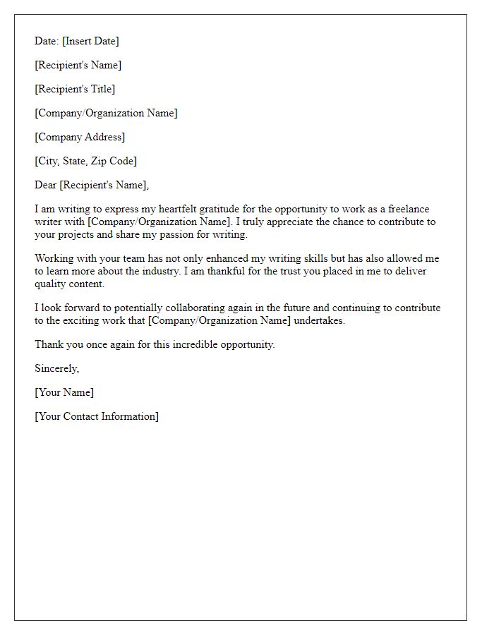 Letter template of thank you for the media freelance writing opportunity