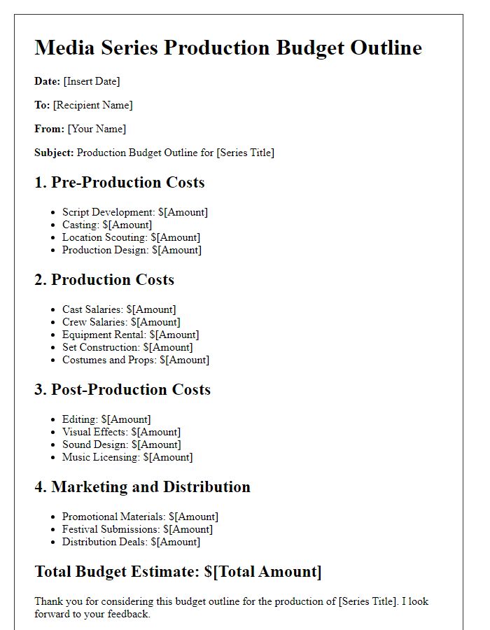 Letter template of media series production budget outline