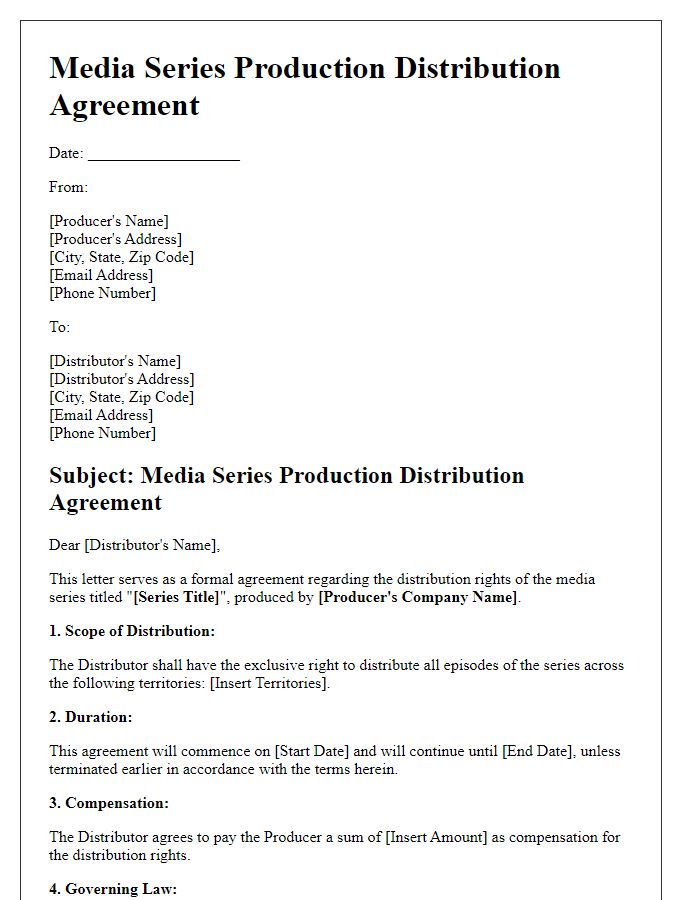 Letter template of media series production distribution agreement