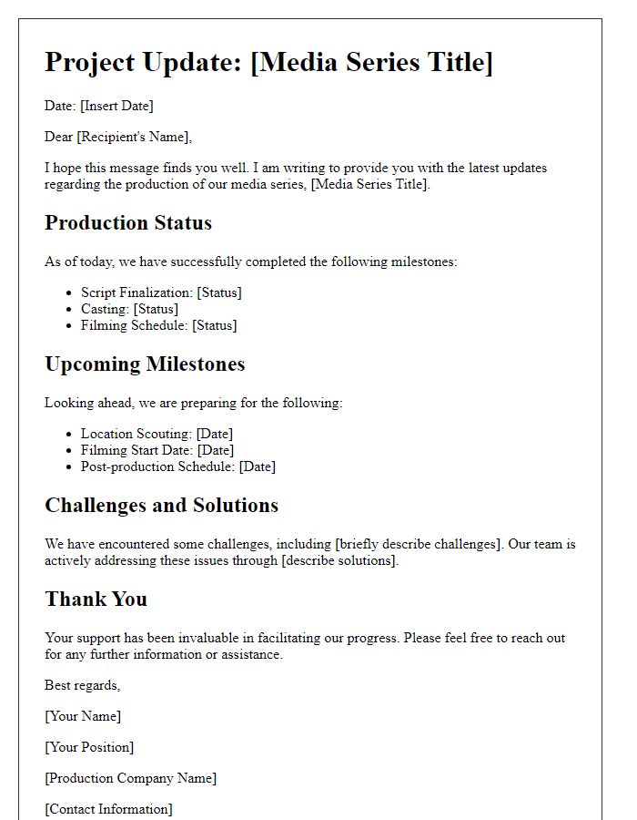 Letter template of media series production project update