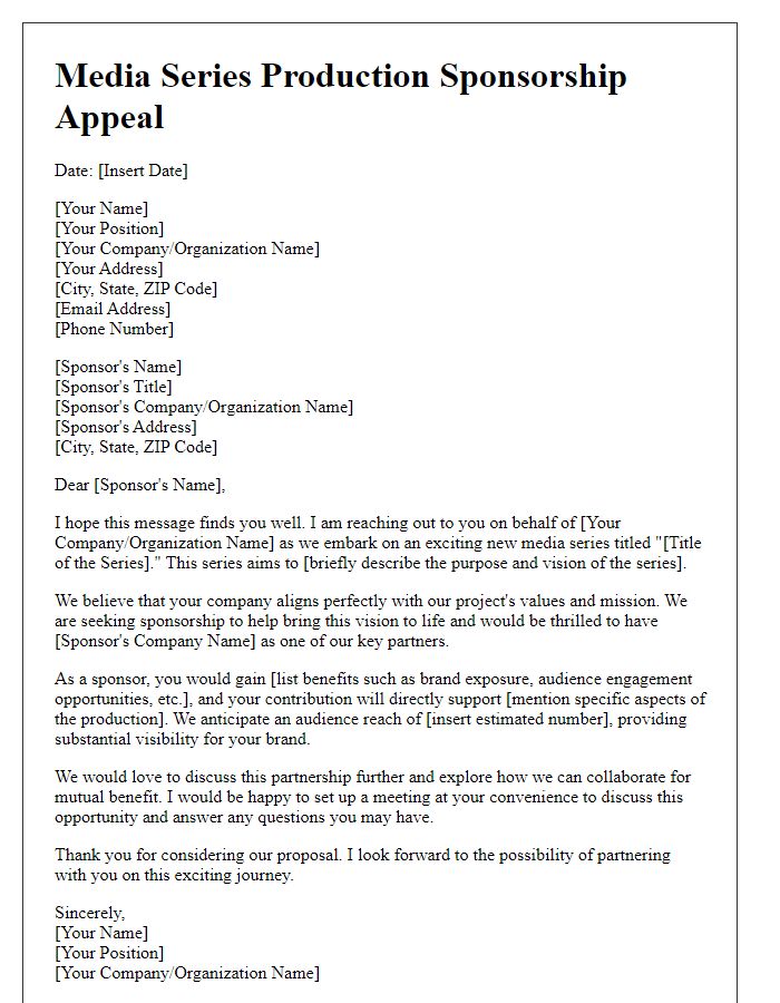 Letter template of media series production sponsorship appeal