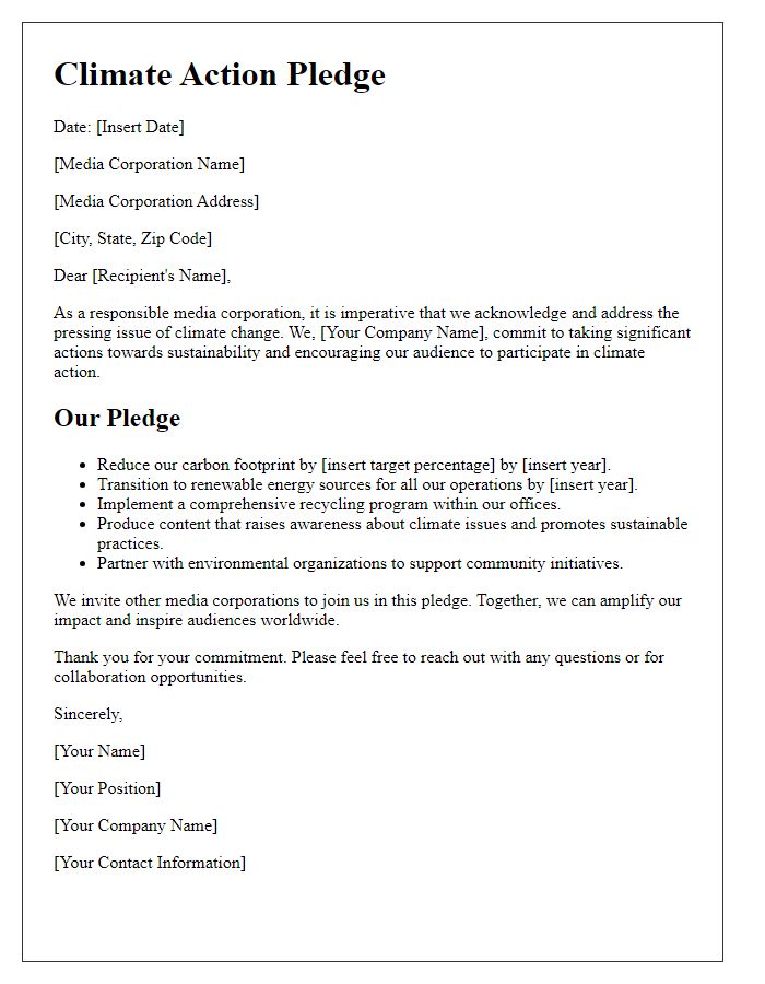 Letter template of climate action pledge for media corporations