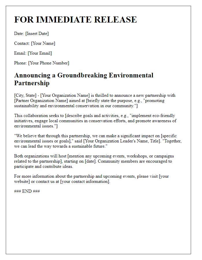 Letter template of environmental partnership announcement for media outlets