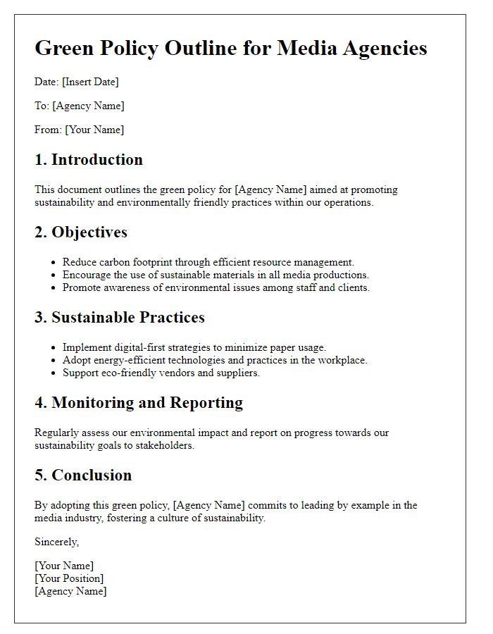 Letter template of green policy outline for media agencies